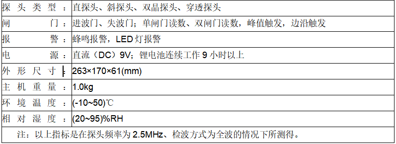 探伤仪技术参数